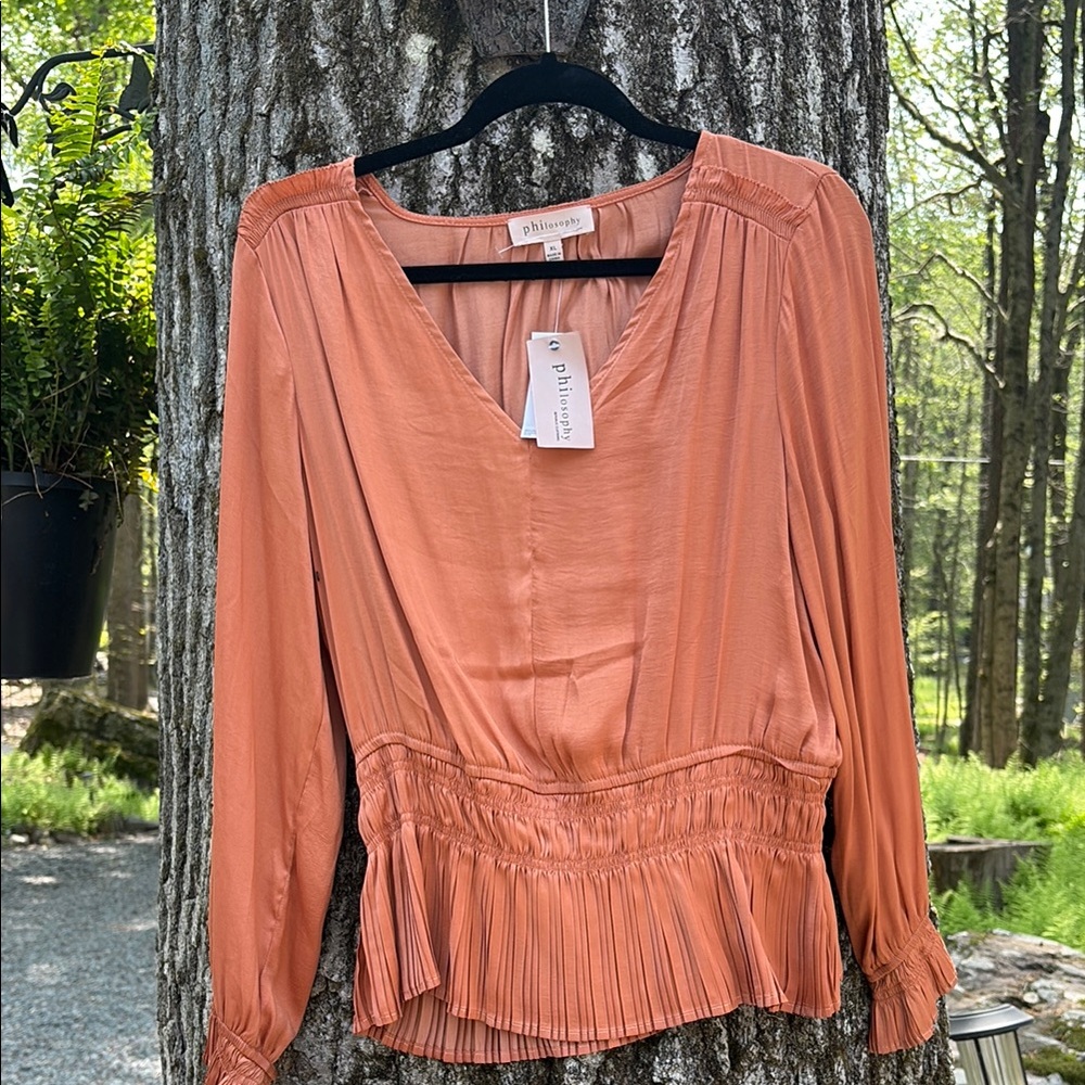 Blush Orange Peplum Blouse with 3/4 Sleeves